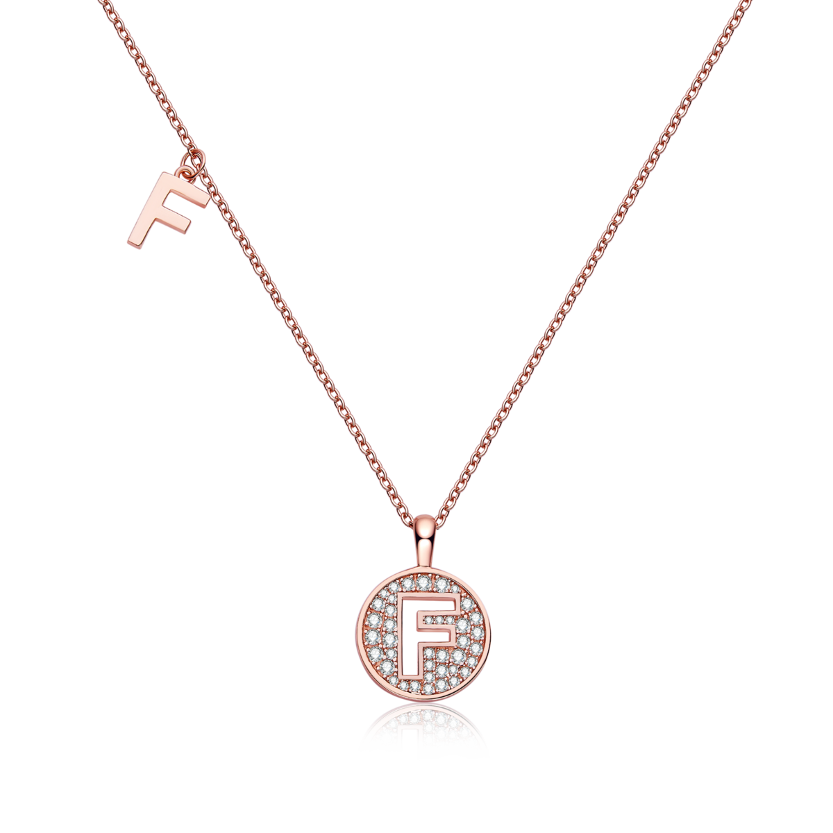 F pendant S925 silver plated rose gold Moissanite light luxury letter necklace